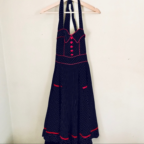 LRETRO POLKA DOT 50s PINUP dress with red size xs - Picture 3 of 6